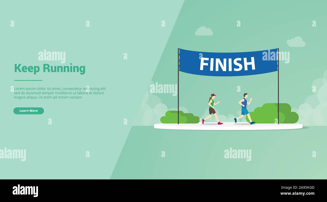 Maratona in esecuzione con tenere acceso il titolo e la finitura banner per il sito web di un modello o di sbarco homepage banner - illustrazione vettoriale Foto Stock