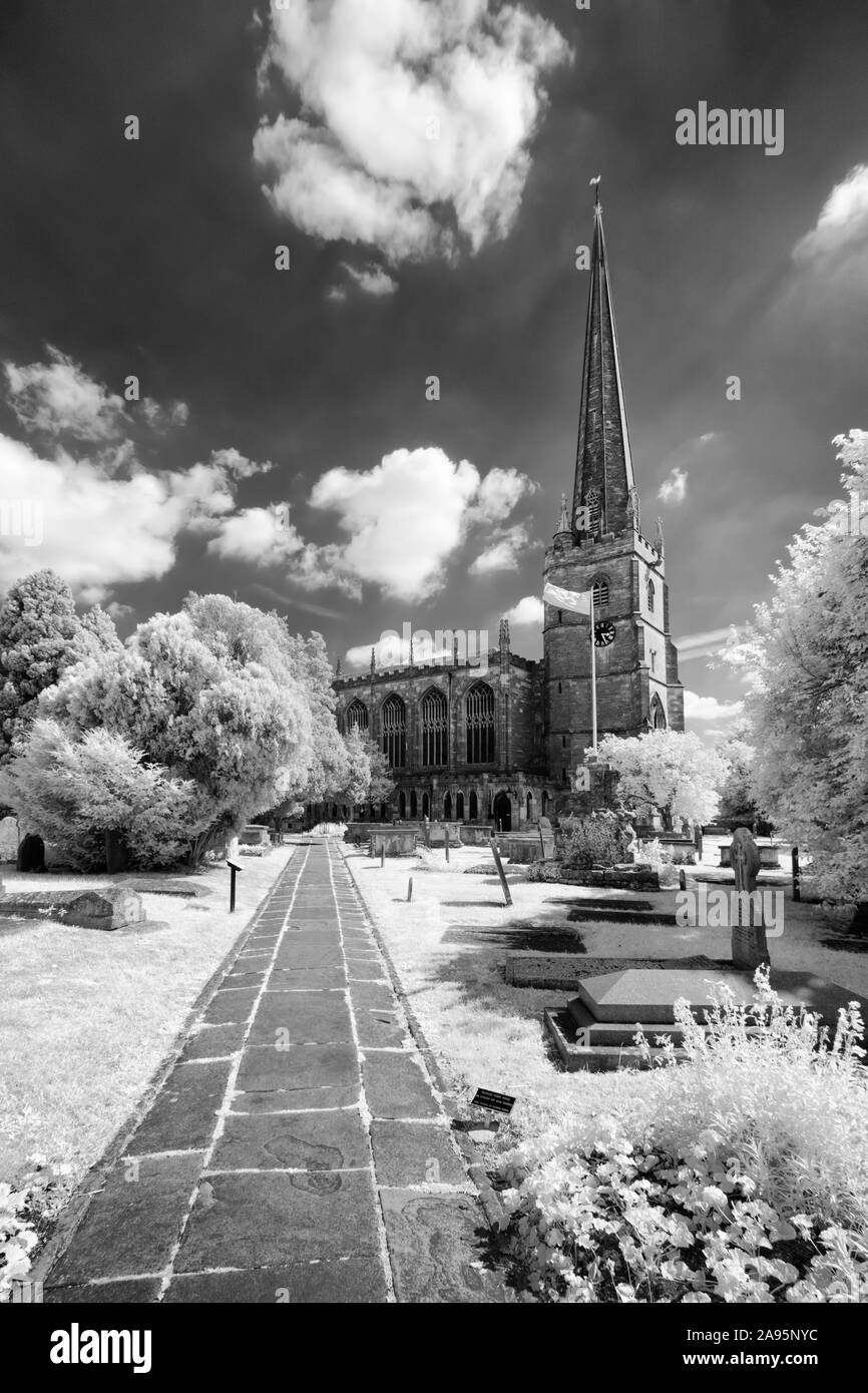 Black & White immagine del cantiere della chiesa e il campanile della chiesa parrocchiale di Santa Maria Vergine e di santa Maria Maddalena, Tetbury, Gloucestershire, Regno Unito, Foto Stock