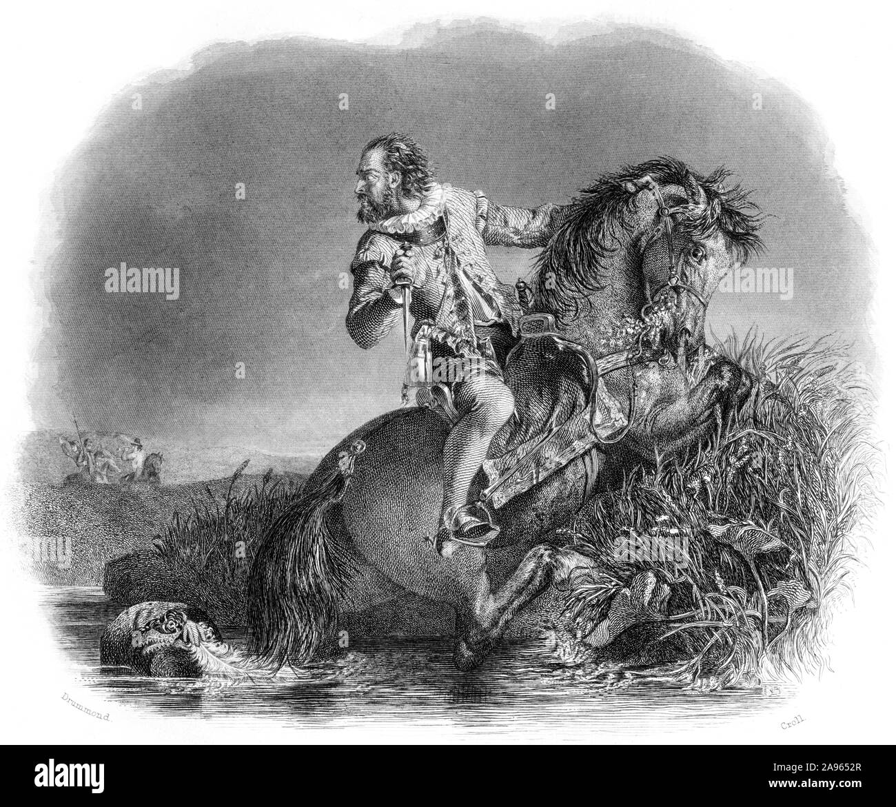 Una incisione della fuga di Bothwellhaugh dopo l omicidio del Regent Murray (Moray) scansionati ad alta risoluzione da un libro stampato nel 1859. Foto Stock