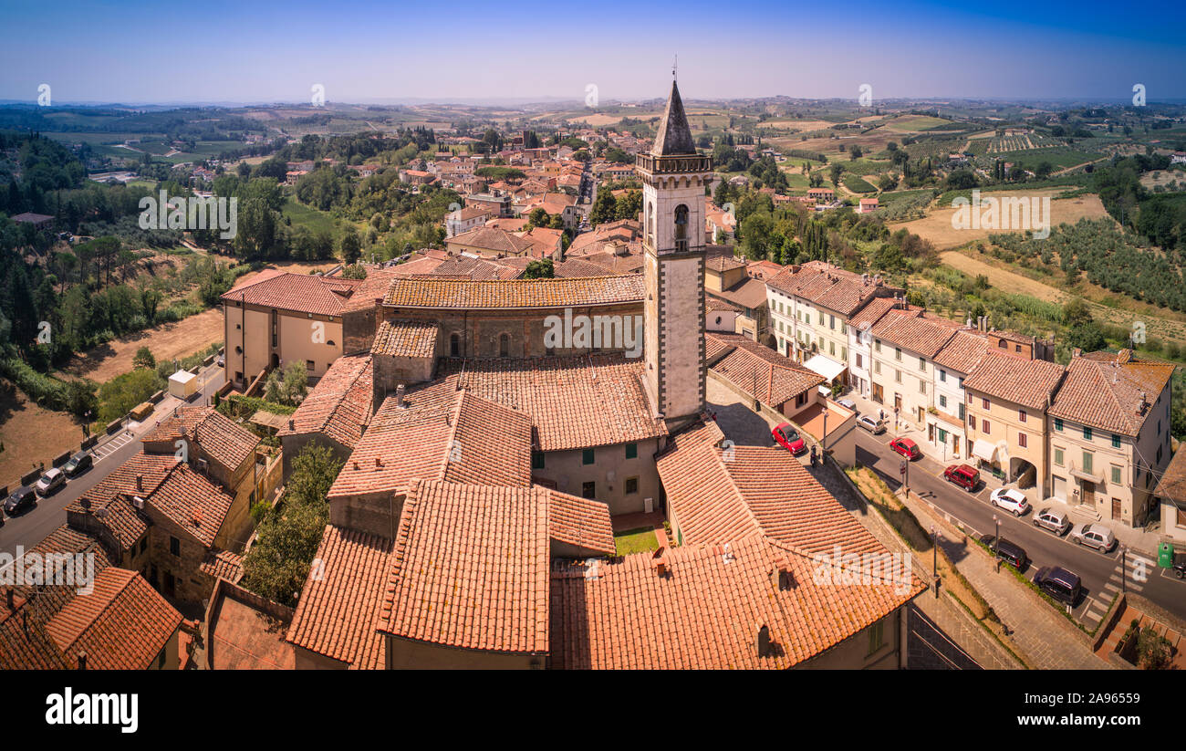 Splendido panorama sulle colline toscane da la torre più alta di Vinci, casa di Leonardo Foto Stock