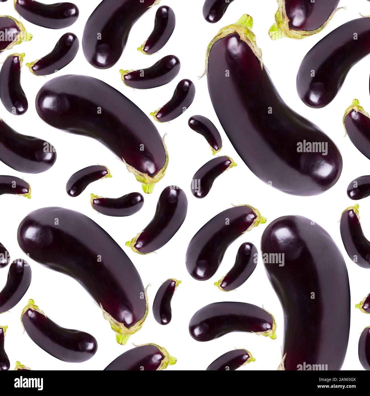 Modello senza cuciture con melanzana fresca isolati su sfondo bianco. Modello senza giunture. La melanzana seamless pattern. Vegetali. Cibo sano. Aubergine veg Foto Stock