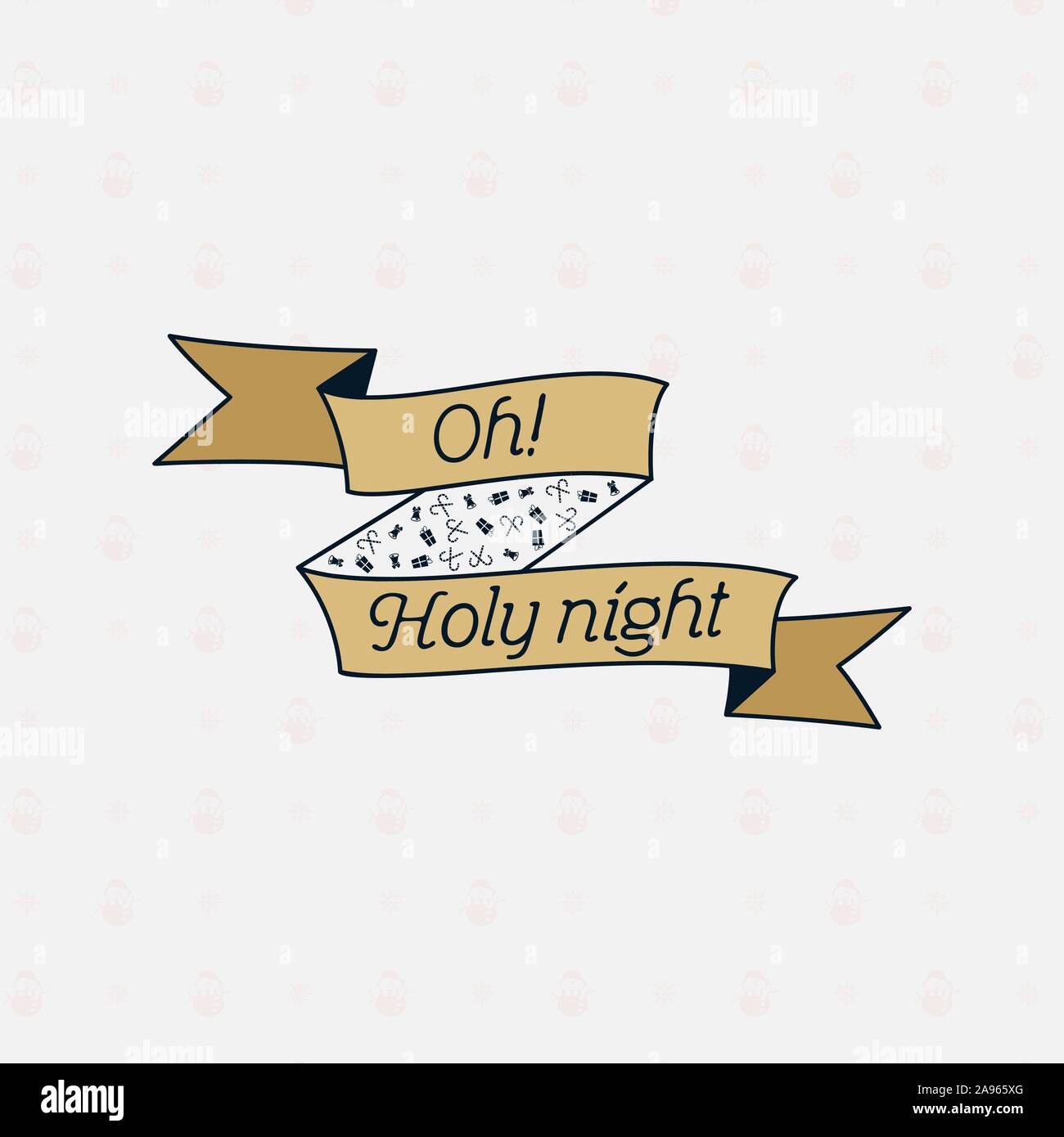 Merry Christmas Season stampa grafica, t shirt design per xmas party, cricut. Holiday decor con nastro e testi - Oh Notte Santa. Vettore di stock Illustrazione Vettoriale