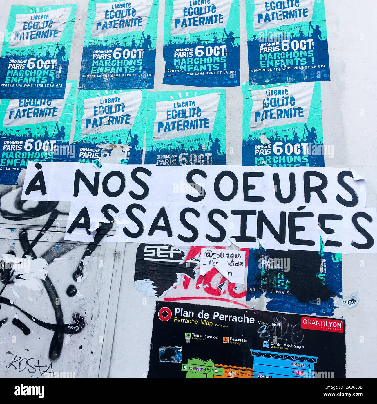 Arrestare feminicide pubblica campagna di sensibilizzazione, Lione, Francia Foto Stock