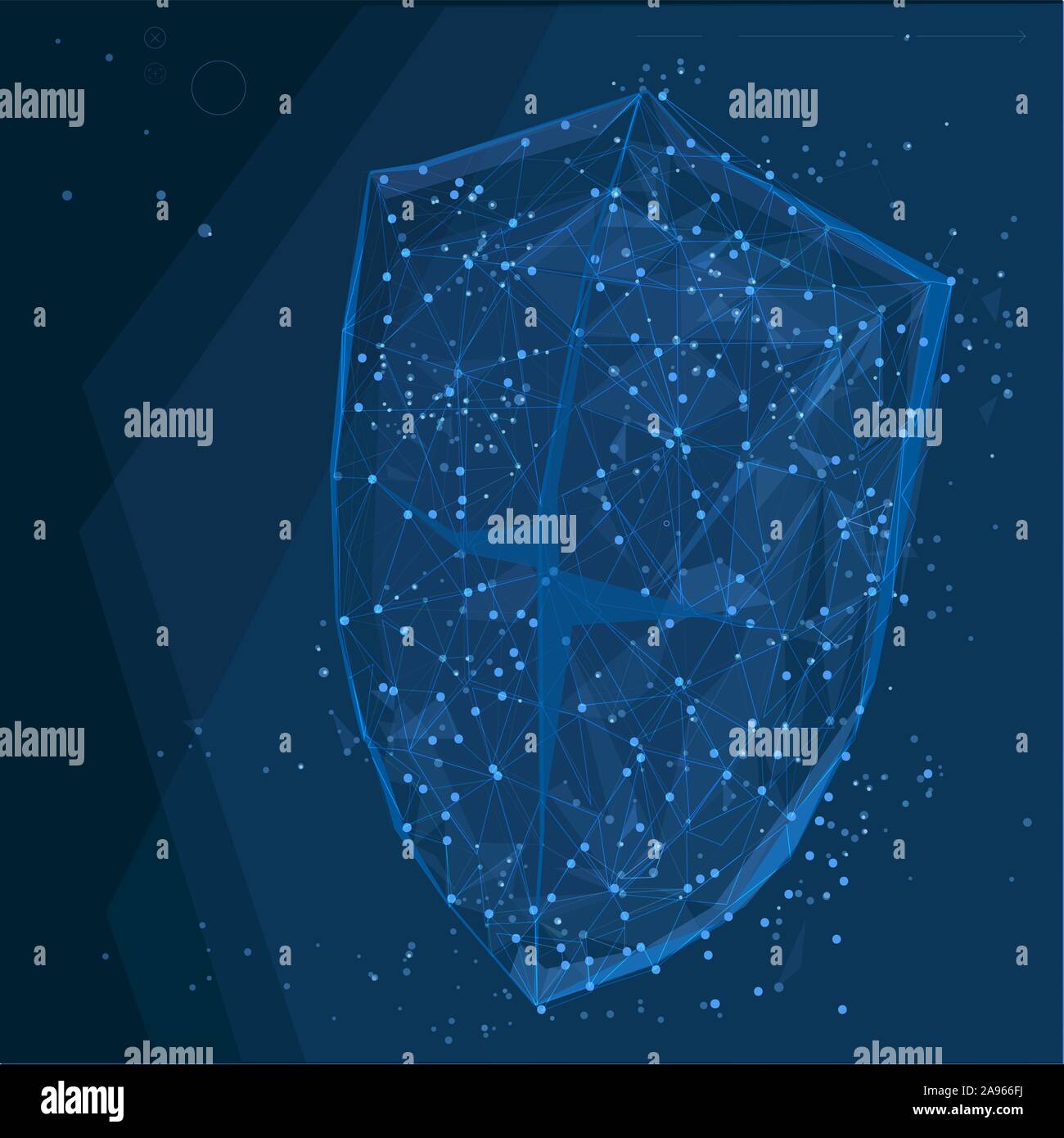 Protezione di sicurezza composta da poligoni. Concetto di attività di protezione dei dati. Bassa poli illustrazione vettoriale di un cielo stellato o Cosmos. Illustrazione Vettoriale