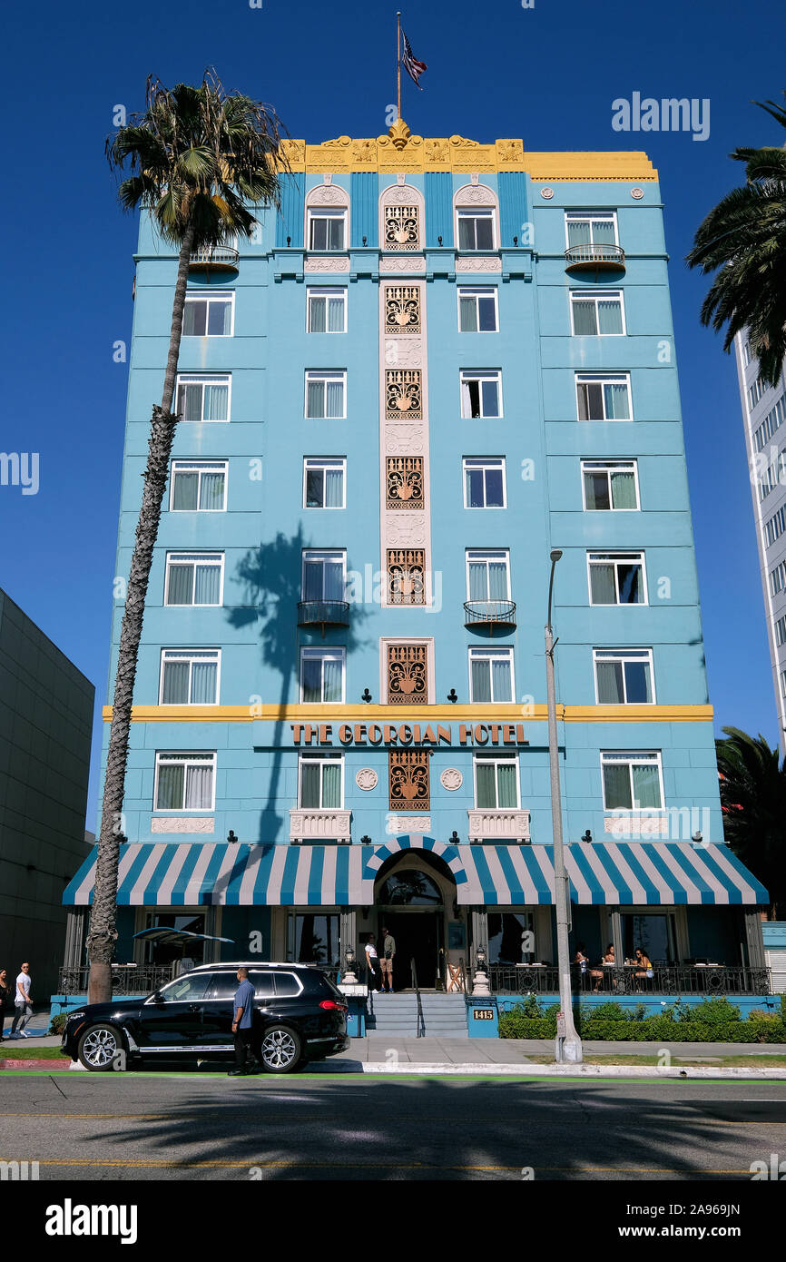 Art Deco Hotel Il Georgian su Ocean Avenue, Santa Monica, California, Stati Uniti d'America Foto Stock