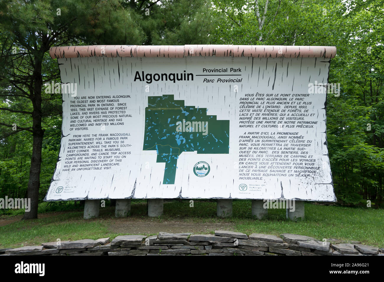 Canada Ontario firmare all'entrata dell'Algonquin Park Foto Stock