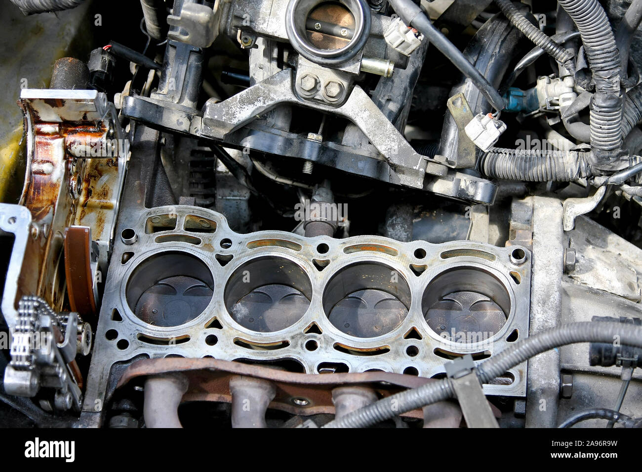 Immagine ravvicinata di auto blocco motore Foto Stock