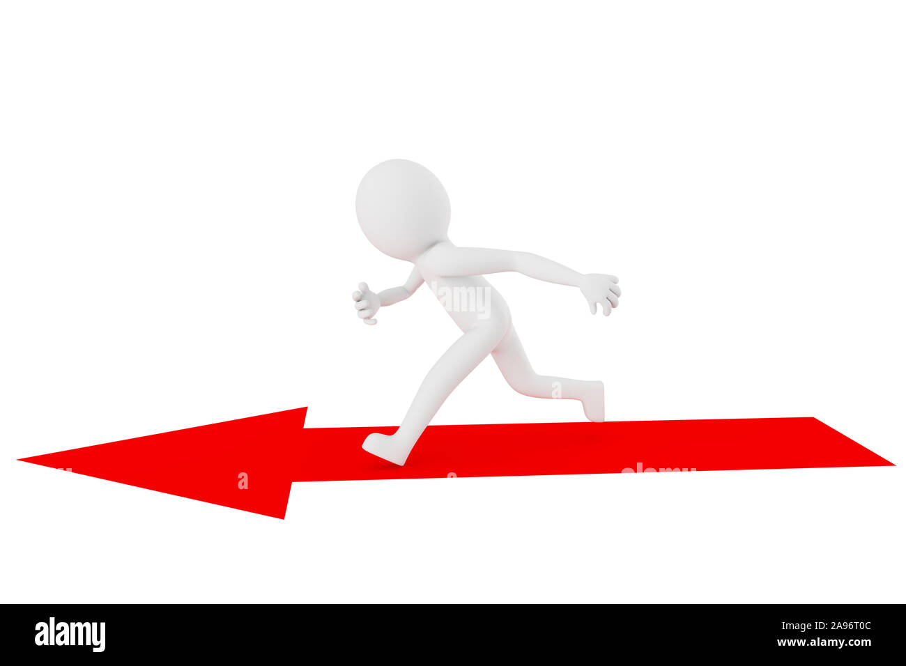 3D uomo holding è segno di freccia contro uno sfondo bianco. Alta qualità 3D rende di più pone da 3D uomo in carta bianca comune e nuova. Il rendering 3D. Foto Stock