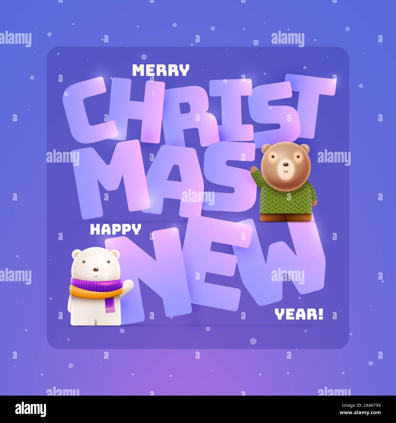 Poco simpatico orso e Natale e Anno Nuovo messaggio di saluto. Carattere vettoriale illustrazione. Gli elementi sono stratificati separatamente in file vettoriale. Illustrazione Vettoriale