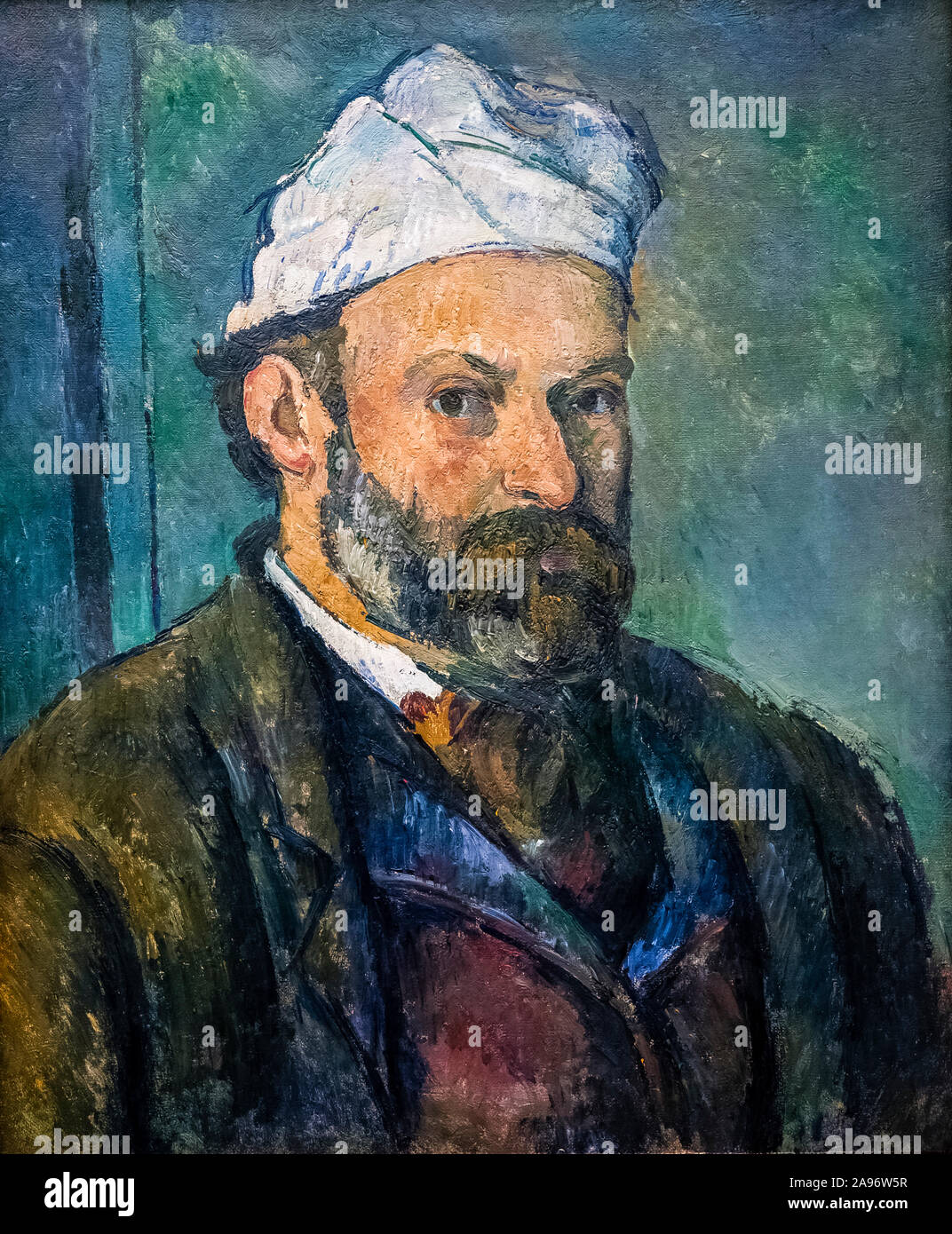 Paul Cezanne (1839-1906), Autoritratto dell'artista in un berretto bianco, pittura ad olio su tela, 1881-1882 Foto Stock