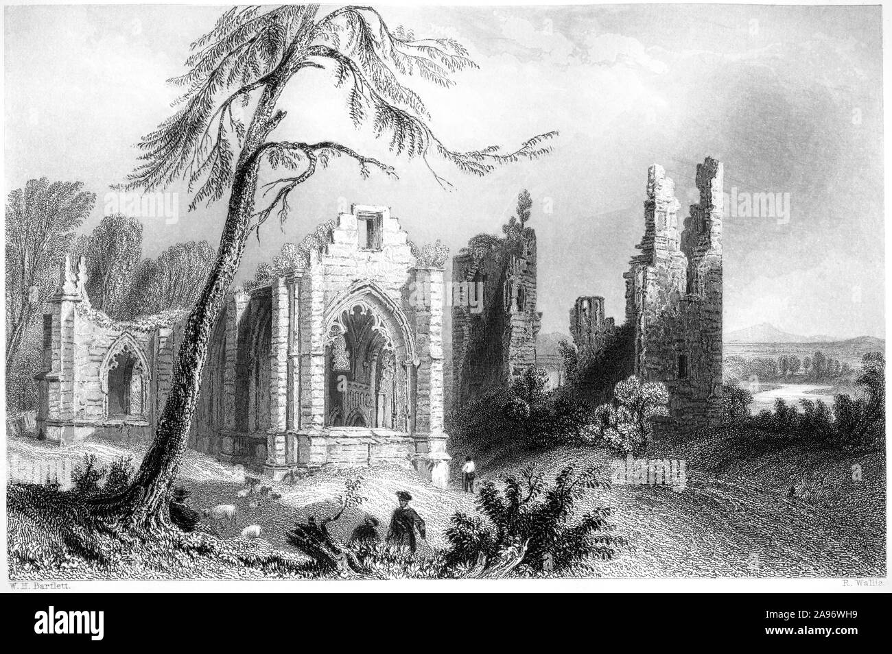 Una incisione di Lincluden College (Lincluden Collegiata Lincluden Priory o Lincluden Abbey) Dumfrieshire scansionato da un libro stampato nel 1859. Foto Stock