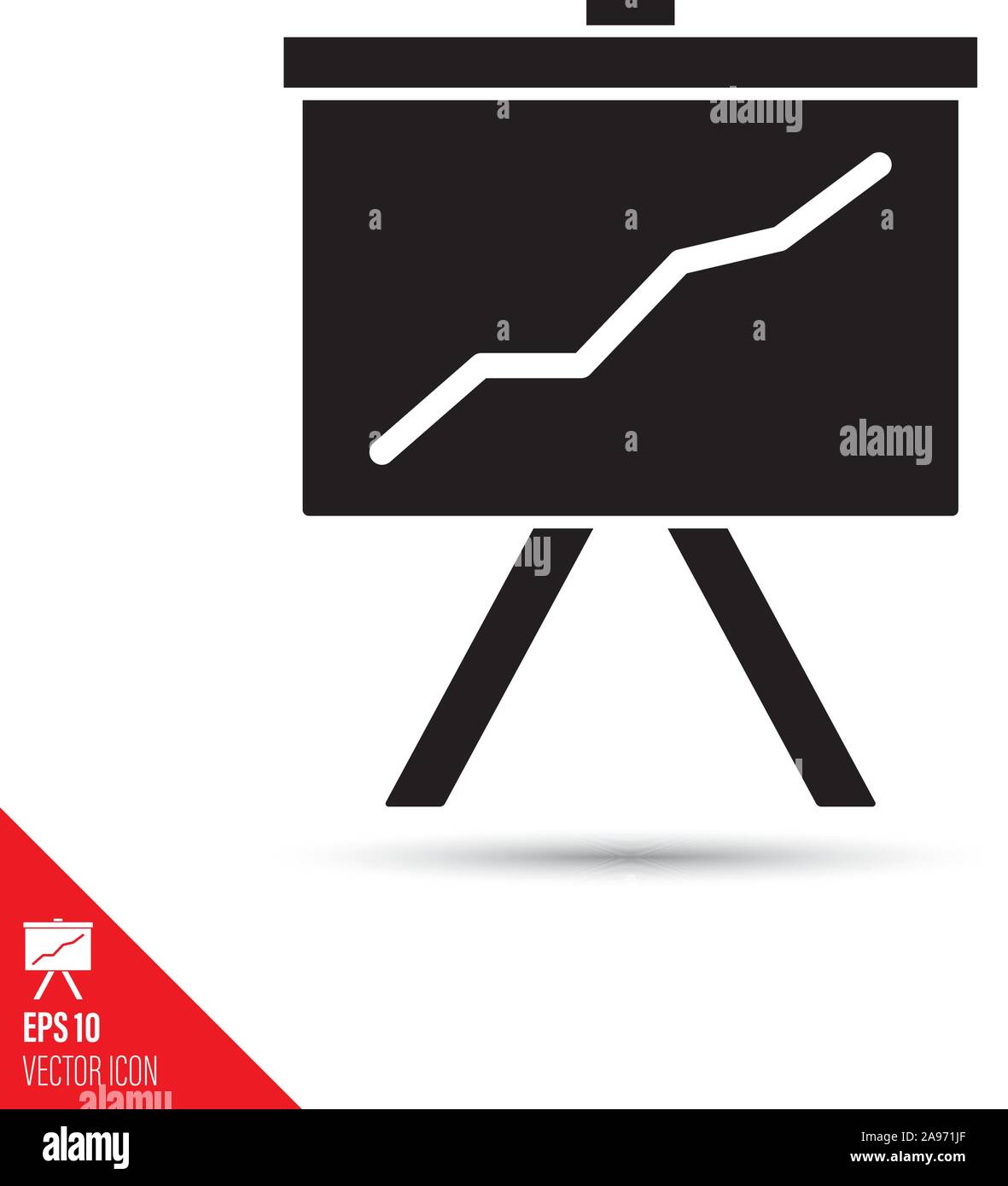 Il grafico in alto su presentazione whiteboard icona glyph. Simbolo di successo illustrazione vettoriale. Illustrazione Vettoriale