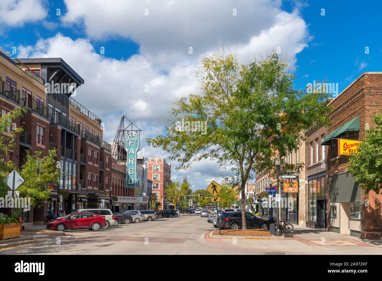 N Broadway Avenue nel centro storico di Fargo, il Dakota del Nord, STATI UNITI D'AMERICA Foto Stock