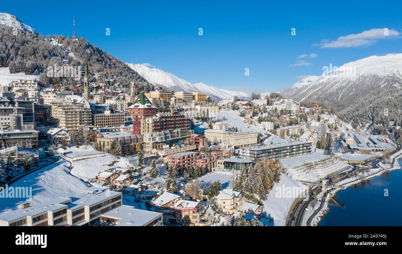 Sankt Moritz, Engadina. Famosa destinazione in Europa, Svizzera. Foto Stock