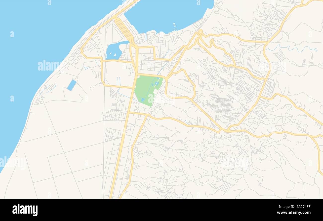 Versione stampabile cartina stradale di Lobito in Angola. Mappa modello per uso aziendale. Illustrazione Vettoriale