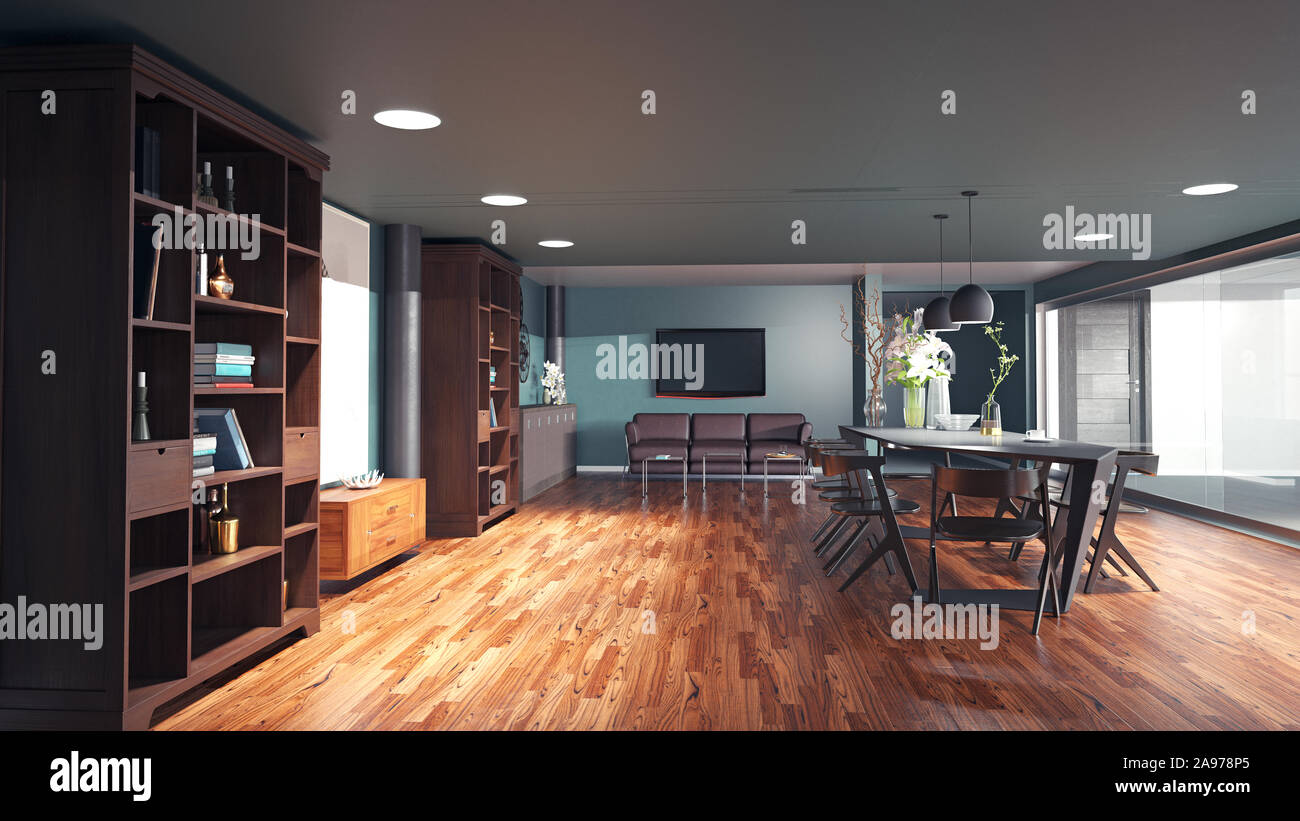 Moderna sala da pranzo interior design. 3D rendering concetto idea Foto Stock