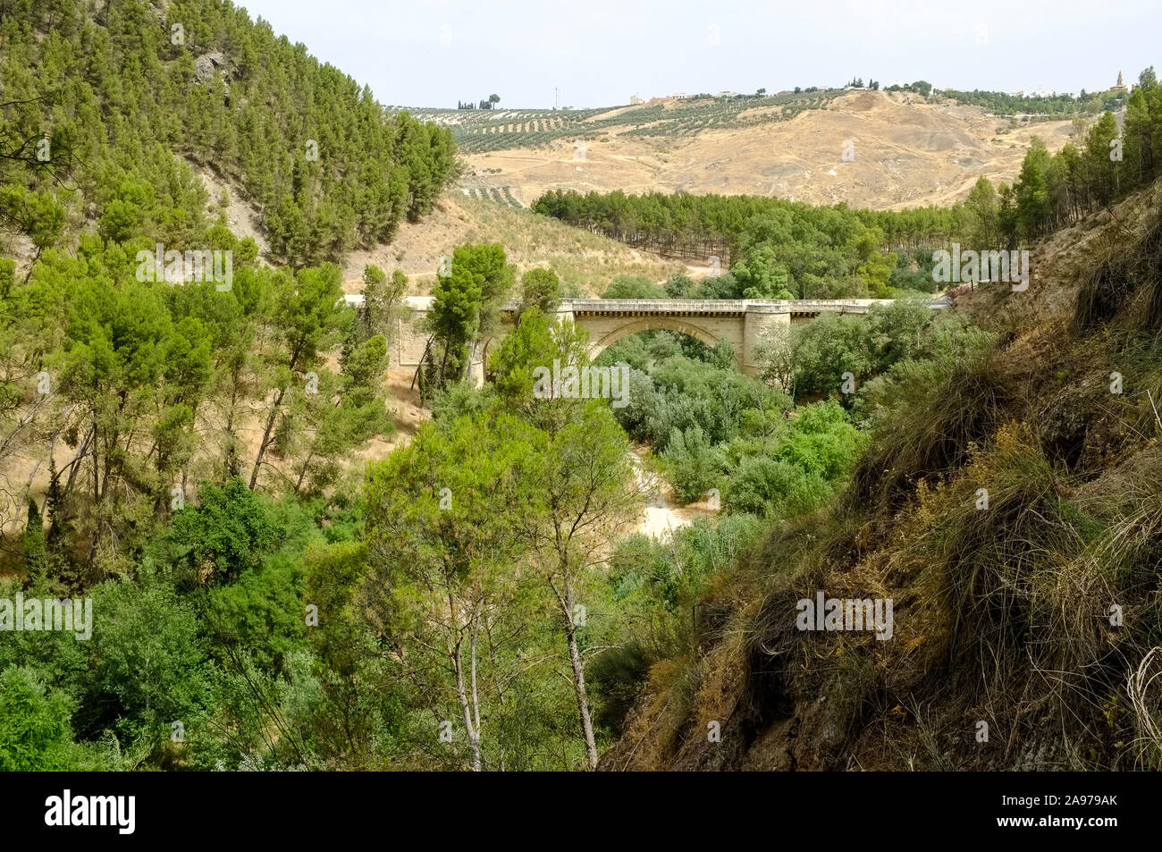 Xvi secolo Rinascimento ponte sopra il fiume Genil, Benameji, in provincia di Cordoba, Andalusia. Spagna Foto Stock