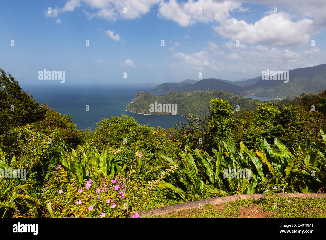 Uno splendido scenario look out paesaggio Trinidad nord oceano costa tropical Foto Stock
