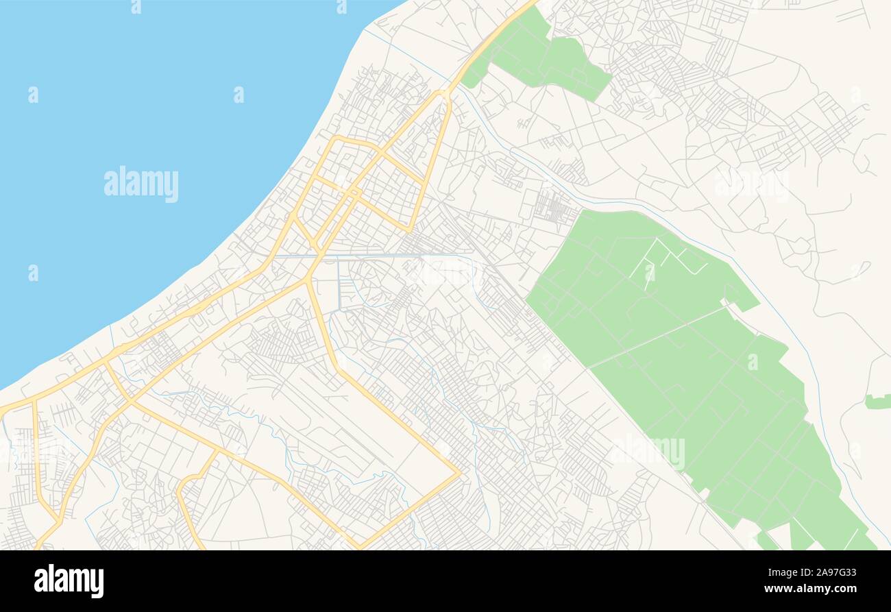 Versione stampabile cartina stradale di Benguela, Angola. Mappa modello per uso aziendale. Illustrazione Vettoriale