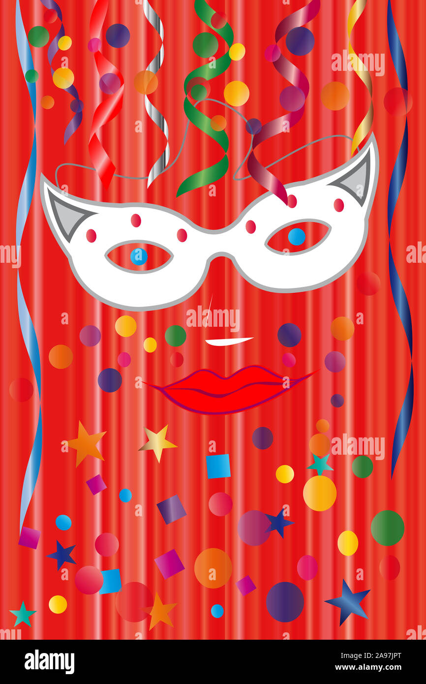 Coloratissima festa di carnevale decorazione poster su sfondo rosso Foto  stock - Alamy