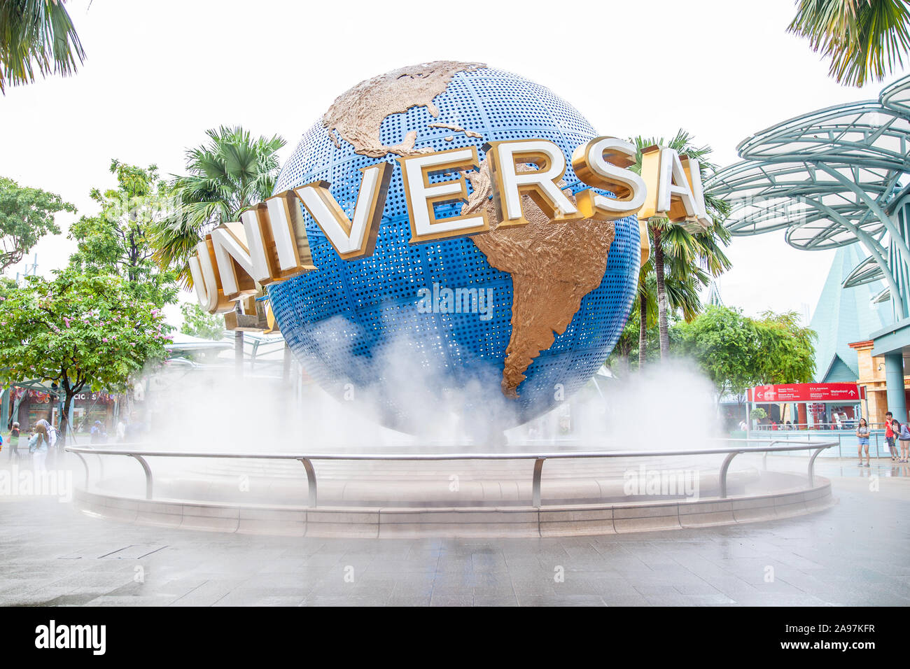 Segno di Universal Studios, il famoso parco a tema su Resorts World Sentosa Foto Stock