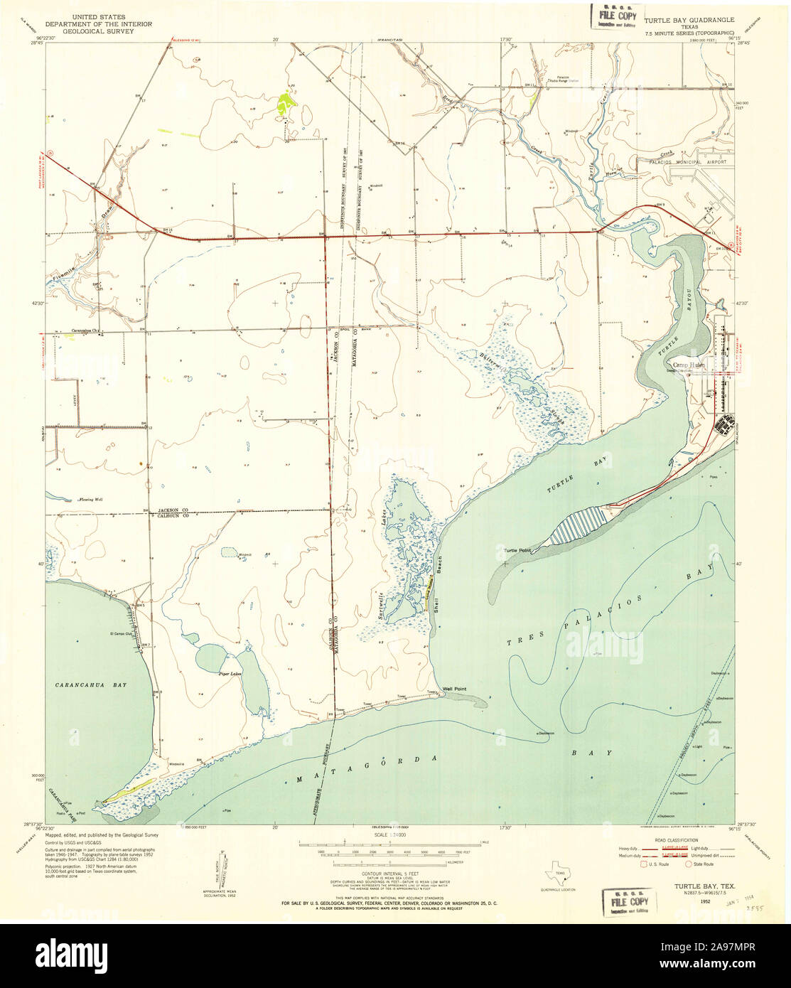 USGS TOPO Map Texas TX Turtle Bay 116770 1952 24000 Foto Stock