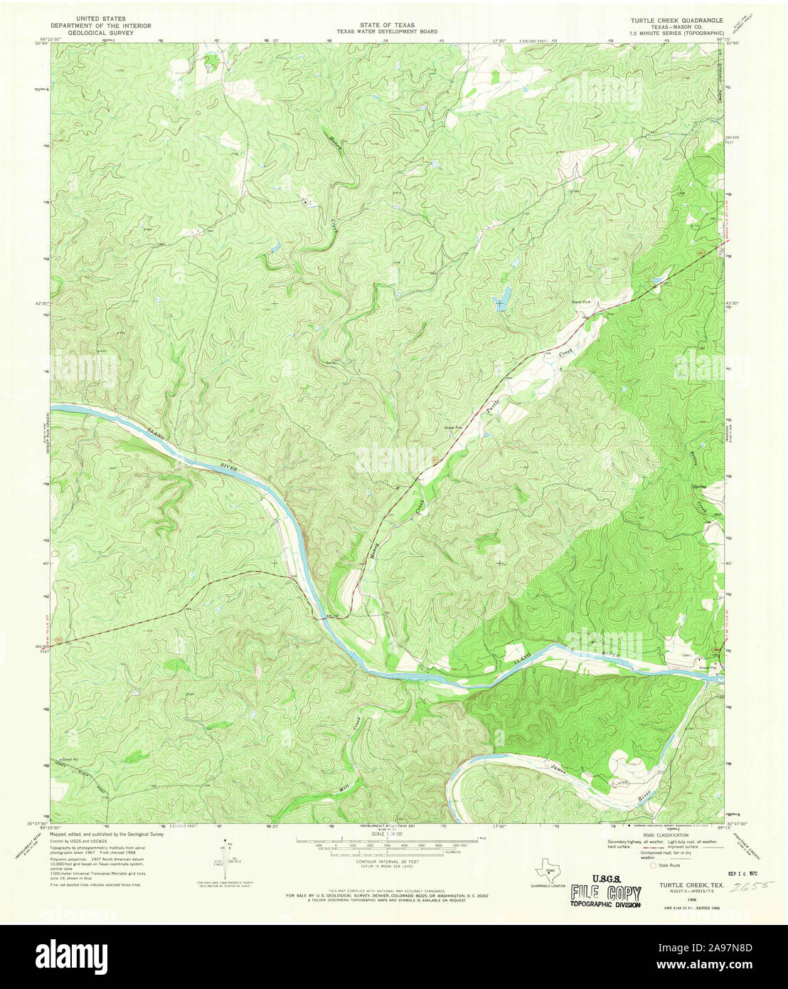 USGS TOPO Map Texas TX Turtle Creek 116772 1968 24000 Foto Stock