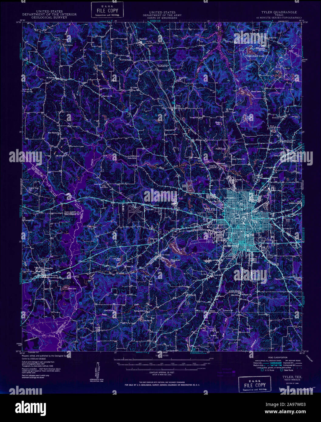 USGS TOPO Map Texas TX Tyler 116806 1949 62500 invertiti Foto Stock