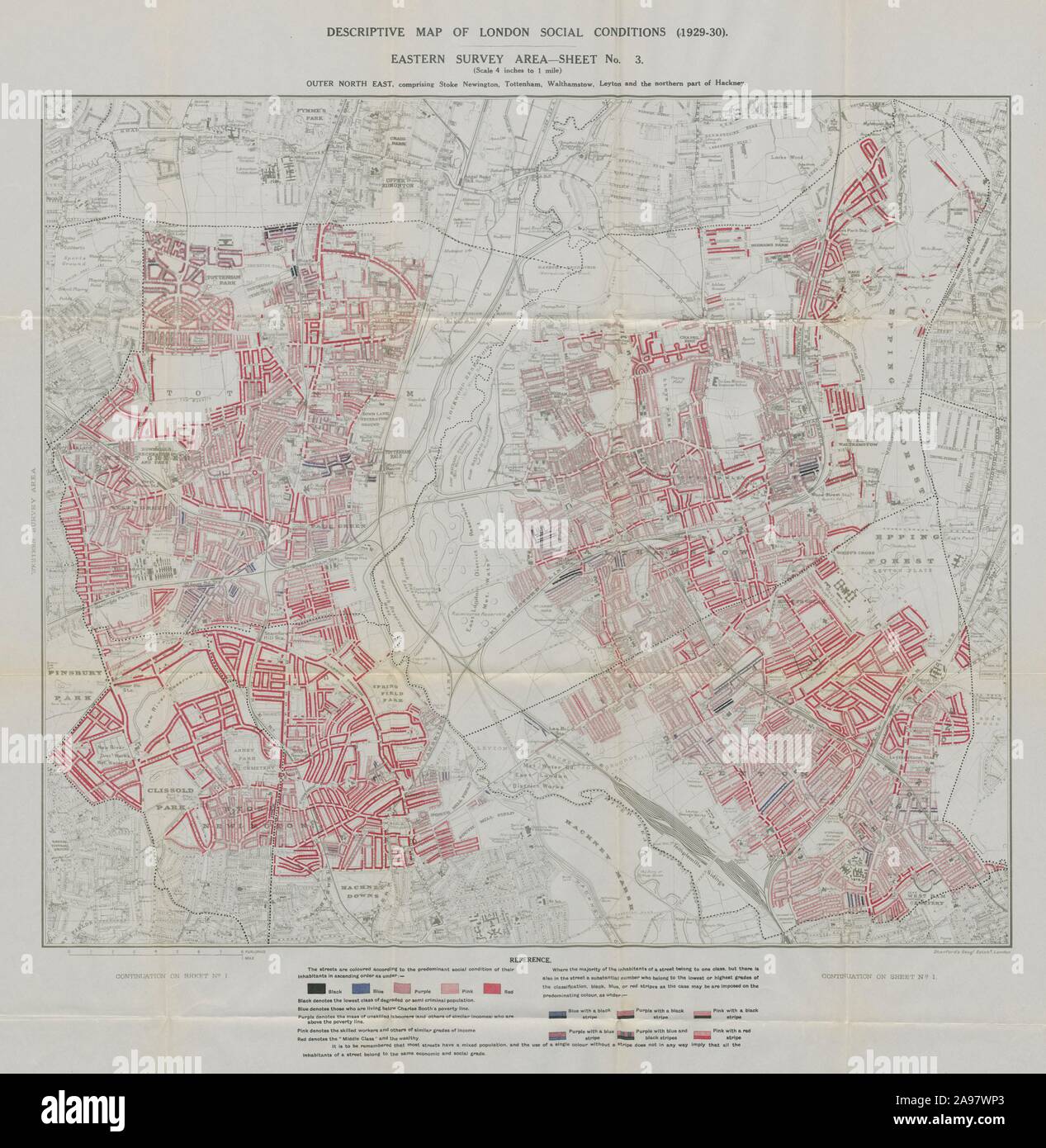 BOOTH/LSE povertà Mappa Stoke Newington Tottenham Walthamstow Leyton Hackney 1931 Foto Stock