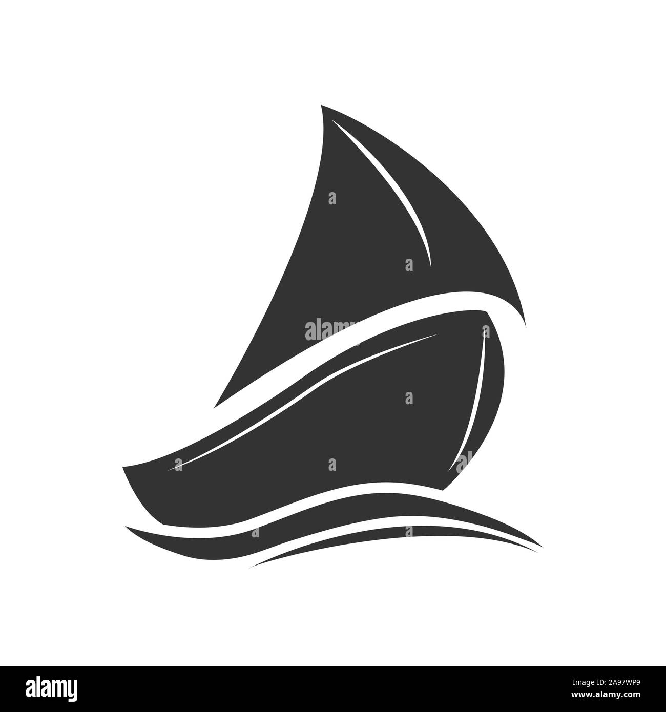 Barca a vela sulle onde. Design semplice Illustrazione Vettoriale