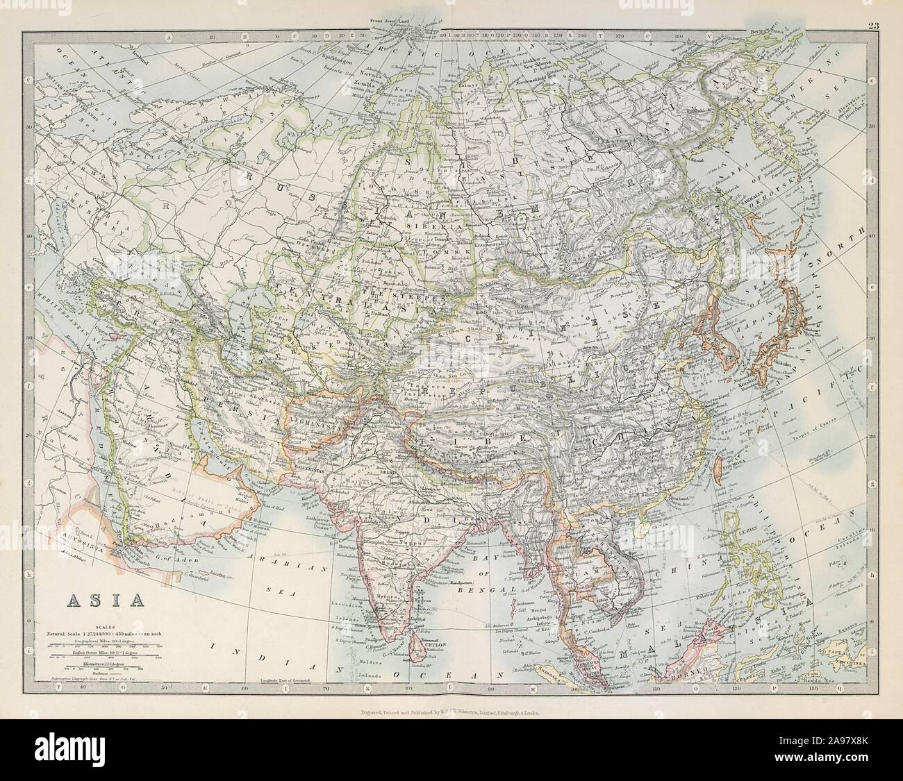 ASIA. Impero cinese Siam Indocina Kuwait/Kuwait Bahrein. JOHNSTON 1915 mappa Foto Stock