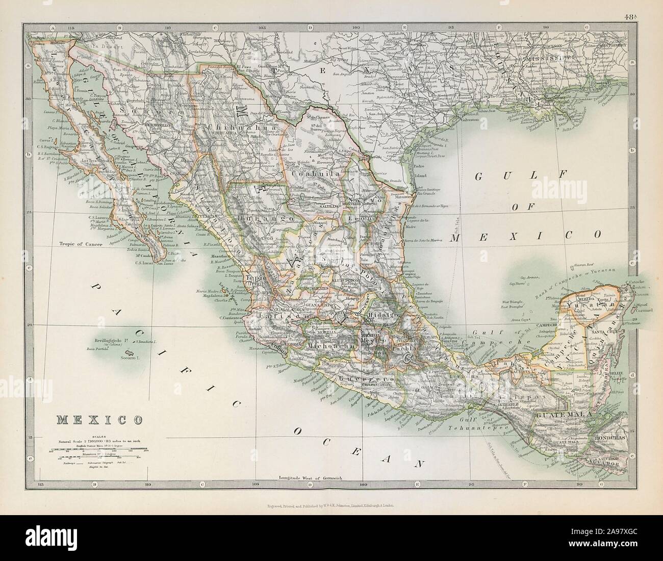 Messico mostra membri. Guatemala & Honduras britannico. JOHNSTON 1915 mappa vecchia Foto Stock