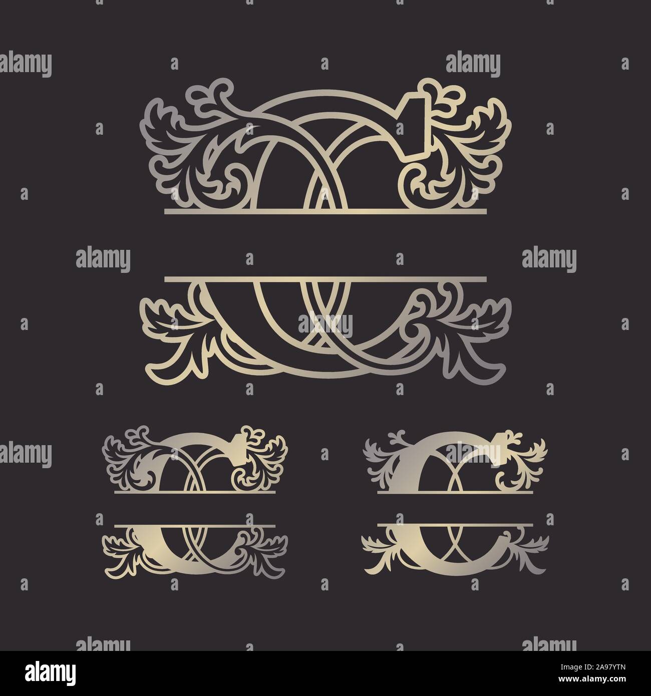 Alfabeto Split monogrammi, Split lettera monogramma, telaio alfabeto Font. Taglio laser modello. Monogramma iniziale lettere. Illustrazione Vettoriale