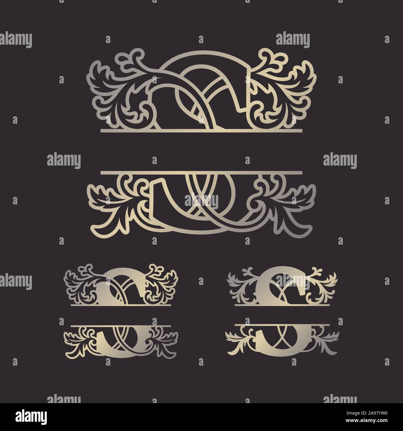 Alfabeto Split monogrammi, Split lettera monogramma, telaio alfabeto Font. Taglio laser modello. Monogramma iniziale lettere. Illustrazione Vettoriale