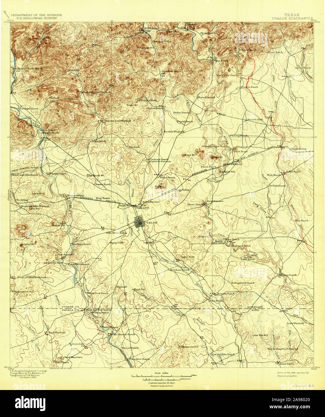 USGS TOPO Map Texas TX Uvalde 137549 1898 125000 Foto Stock