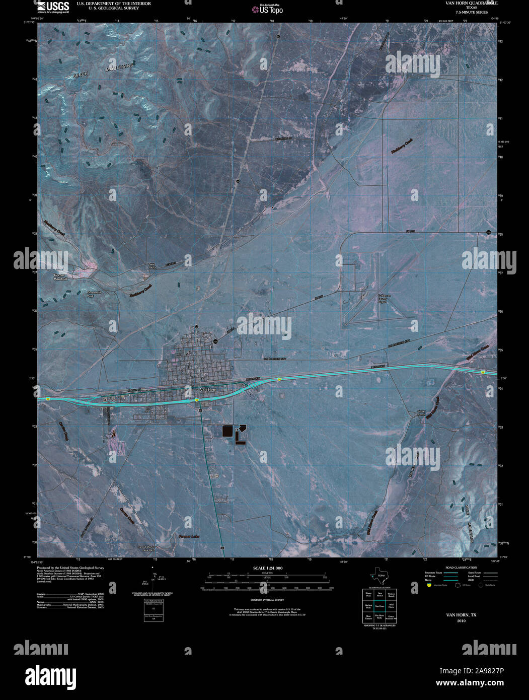 USGS TOPO Map Texas TX Van Horn 20100420 TM invertiti Foto Stock
