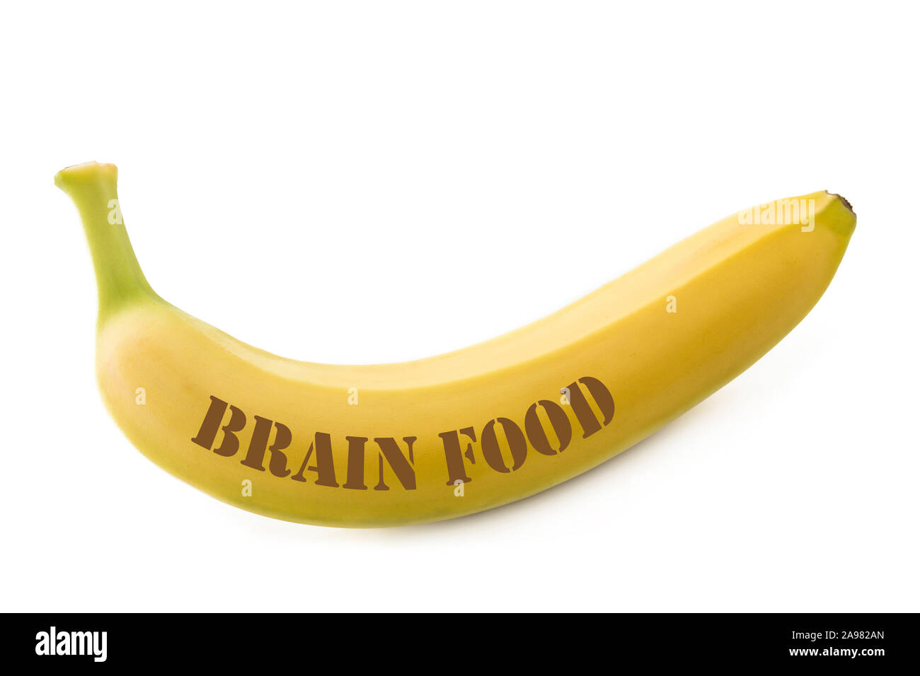 Banane e cervello segno alimentare su sfondo bianco Foto Stock