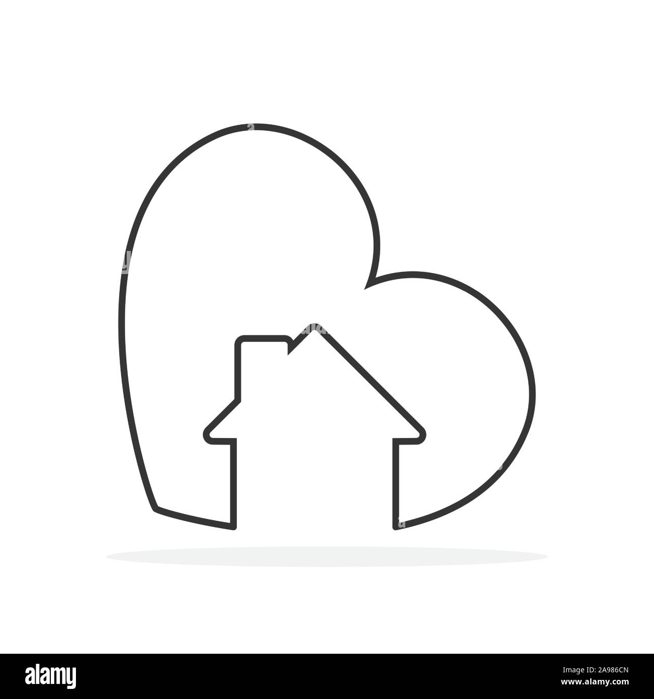 Cuore del vettore e l'icona a forma di casa. Icona concettuale nel piatto design lineare. Amore home logo. Illustrazione Vettoriale