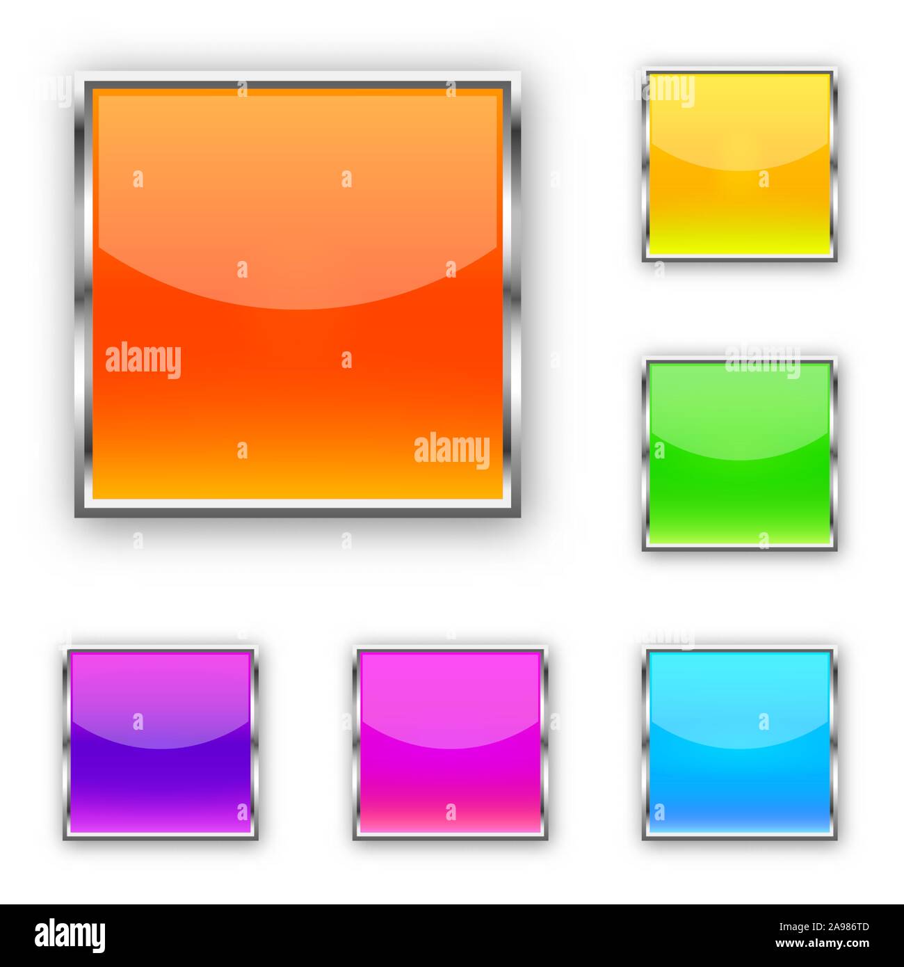 Set di piazza i pulsanti del vettore. Bianco lucido web pulsanti. Colore pulsanti luminosi isolato. Illustrazione Vettoriale