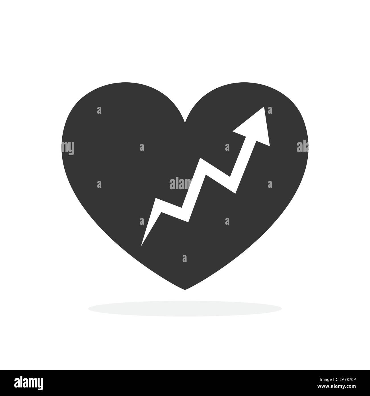 Cuore del vettore con la freccia verso l'alto. Nero Icona cuore isolato. Amore il simbolo nel design piatto. Illustrazione Vettoriale