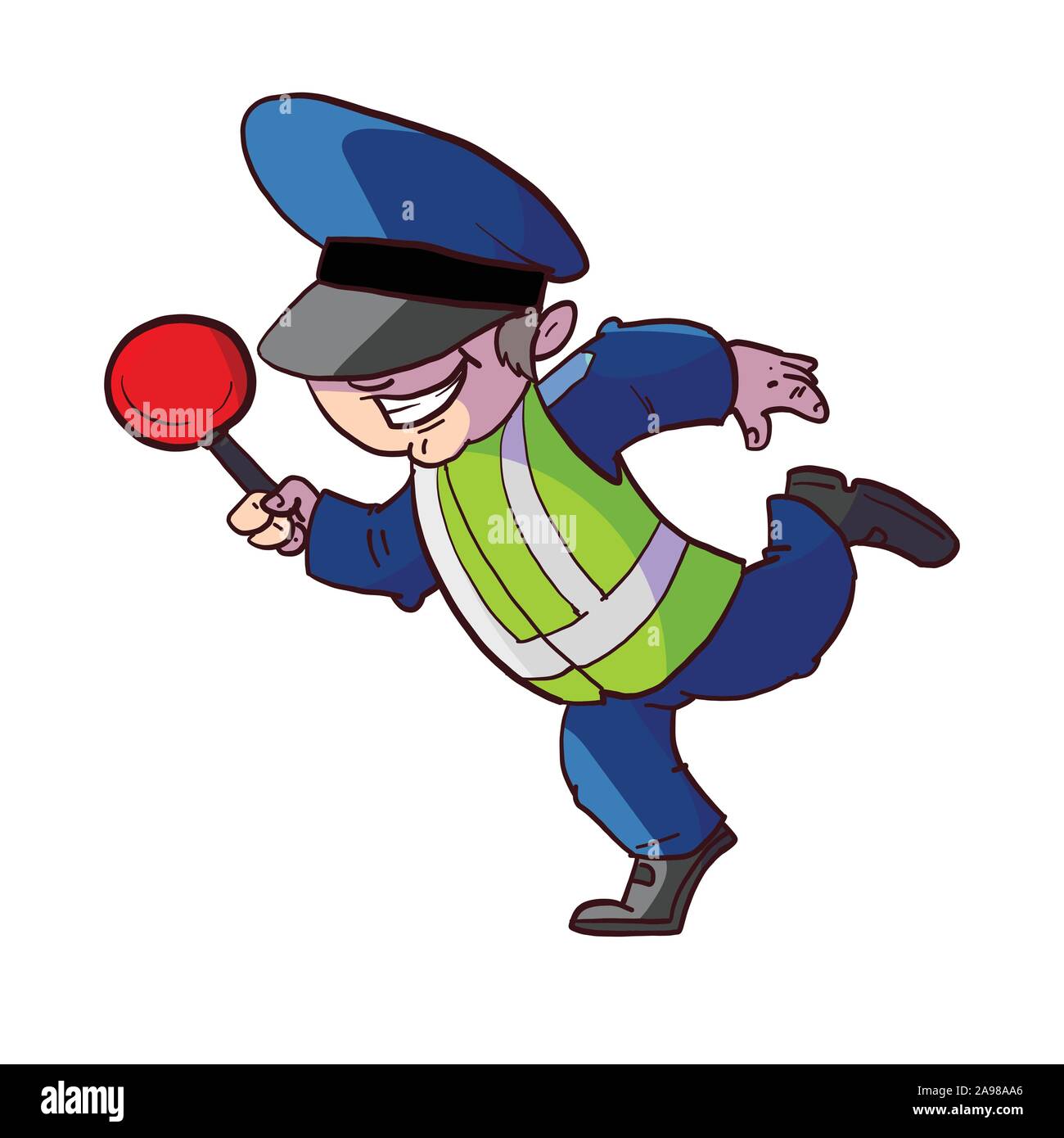 Colorata illustrazione vettoriale di un traffico di cartoon funzionario di polizia Illustrazione Vettoriale