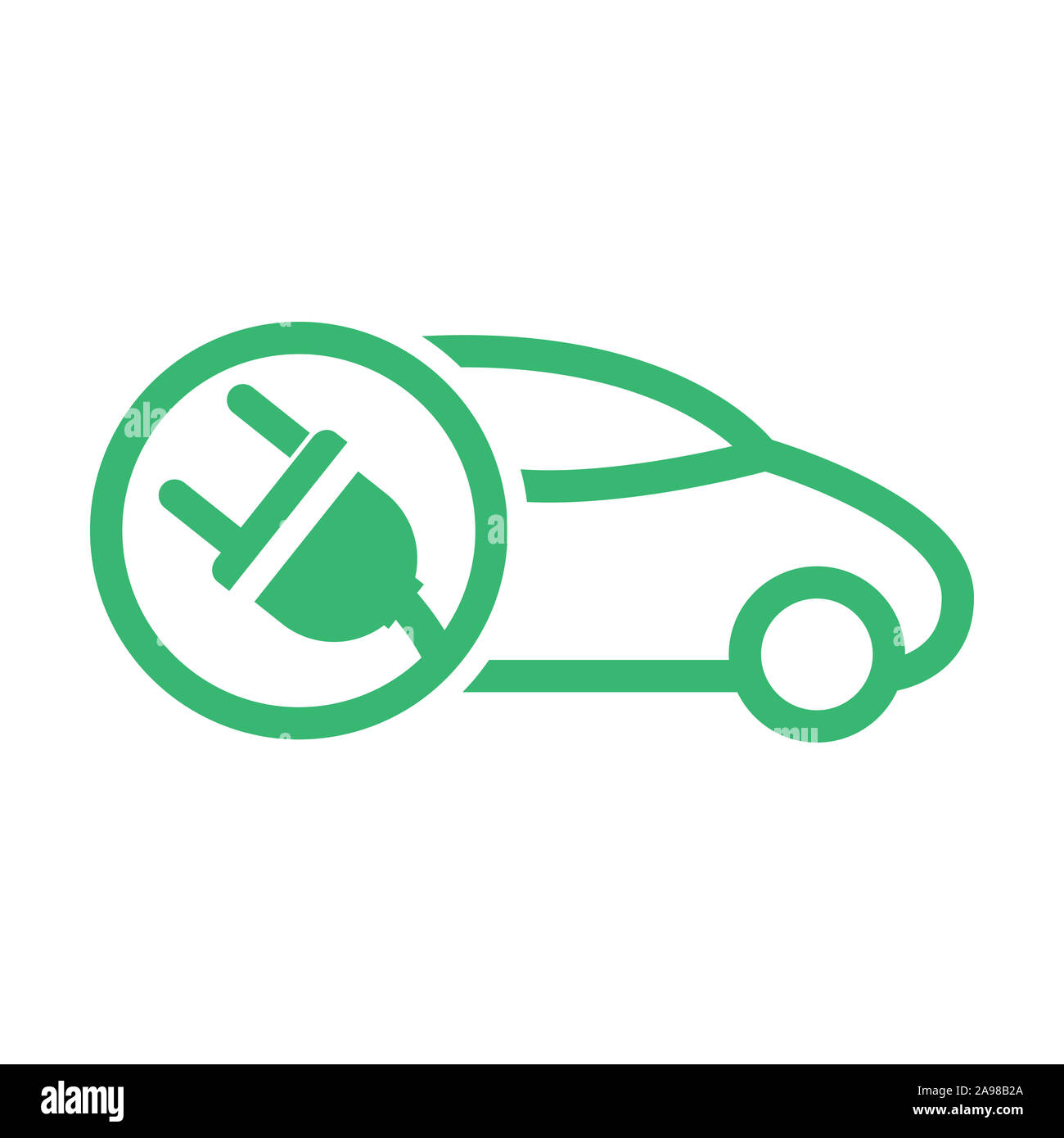 Auto elettrica con spina icona simbolo. Verde veicoli ibridi punto carica logotipo. Eco Friendly concezione del veicolo. Illustrazione Vettoriale. Icona segno. eps 1 Foto Stock
