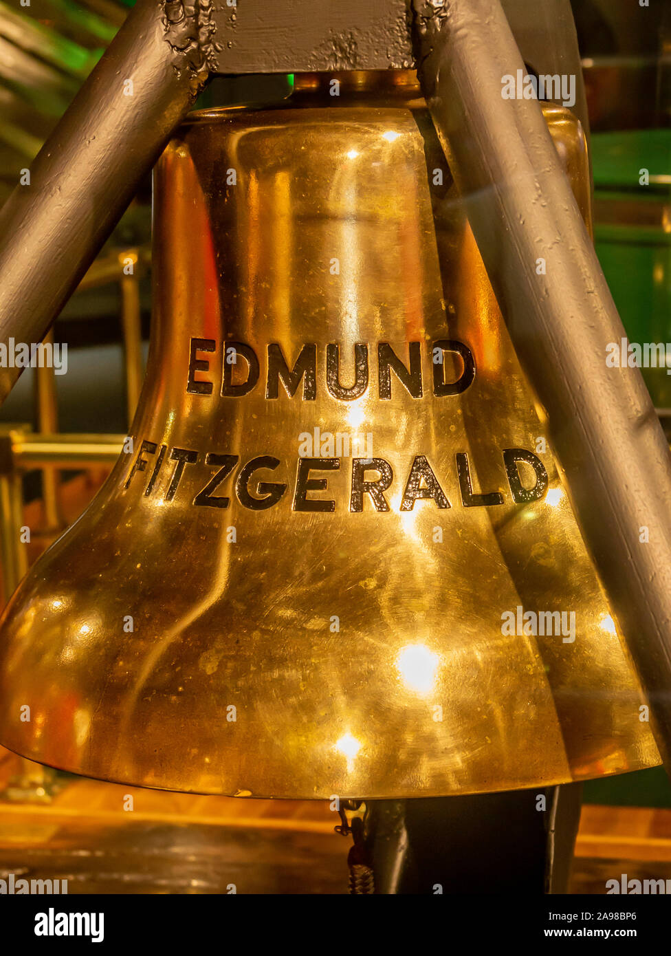 Edmund Fitzgerald campana, Grandi Laghi Shipwreck Museum, Paradise, Penisola Superiore, Michigan. Foto Stock