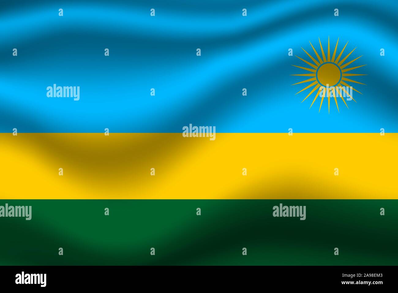 Bella bandiera nazionale della Repubblica del Ruanda . colori originali e proporzione. Semplicemente illustrazione vettoriale EPS10, da paesi flag impostato. Illustrazione Vettoriale