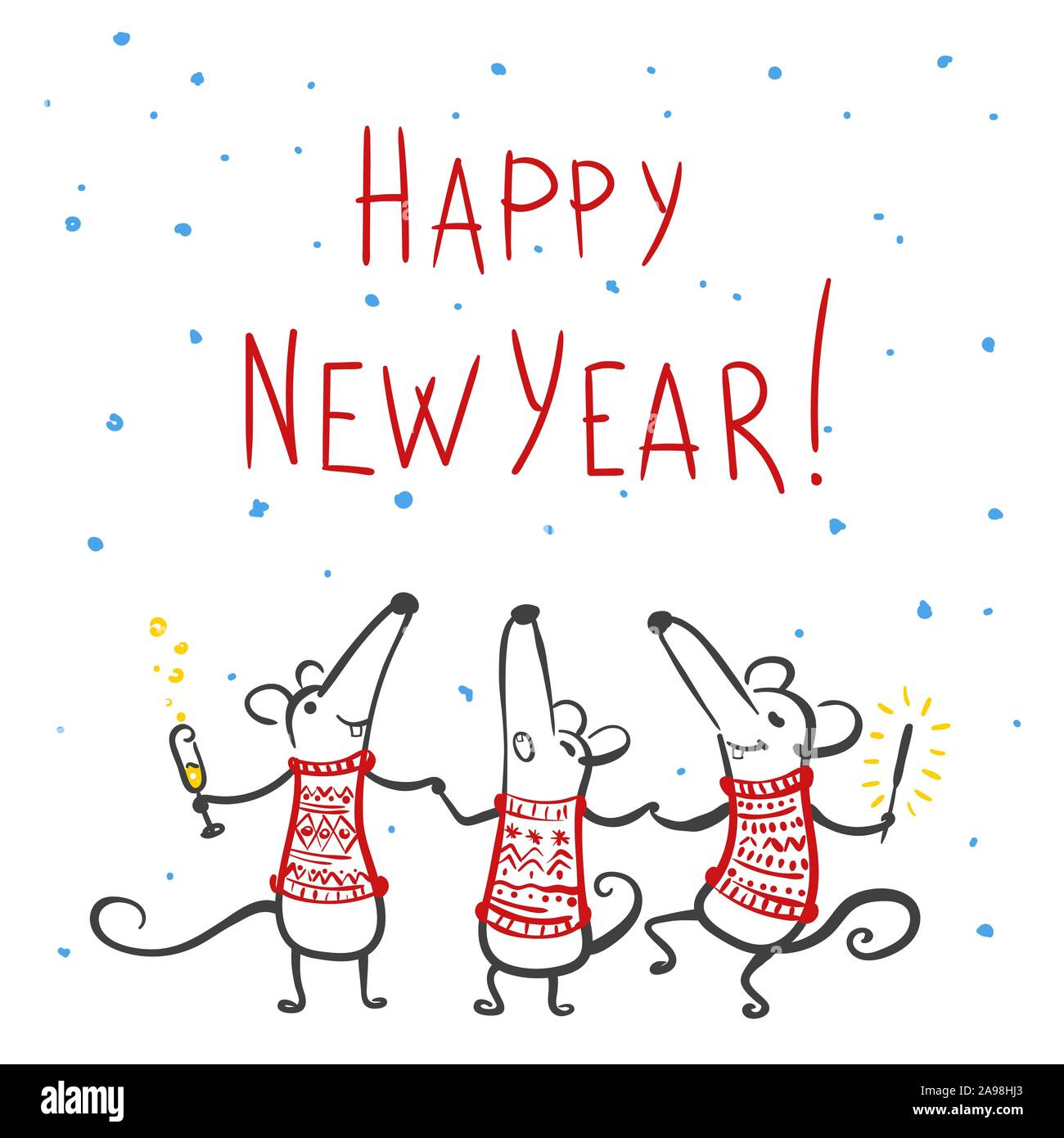 Cartoon carino mouse. 2020 Felice Anno Nuovo. Topo, ratto oroscopo segno. Anno cinese del ratto 2020. Disegnata a mano illustrazione. Illustrazione Vettoriale