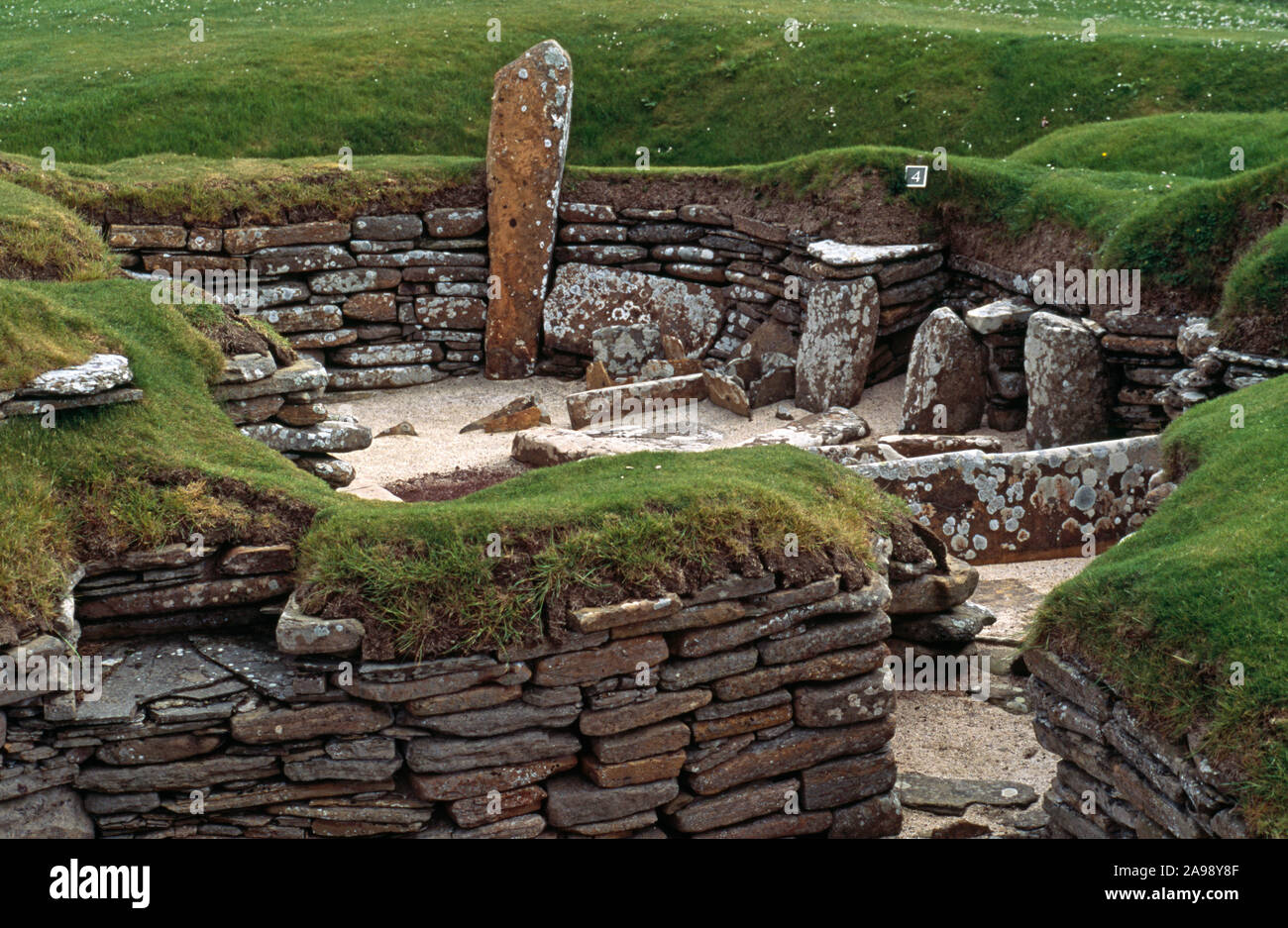 CASA PREISTORICA DI SKARA BRAE. 5000 anni vecchio villaggio mostrando la disposizione della casa . Continentale, ISOLA, Orcadi, Isole. Scozia. REGNO UNITO Foto Stock