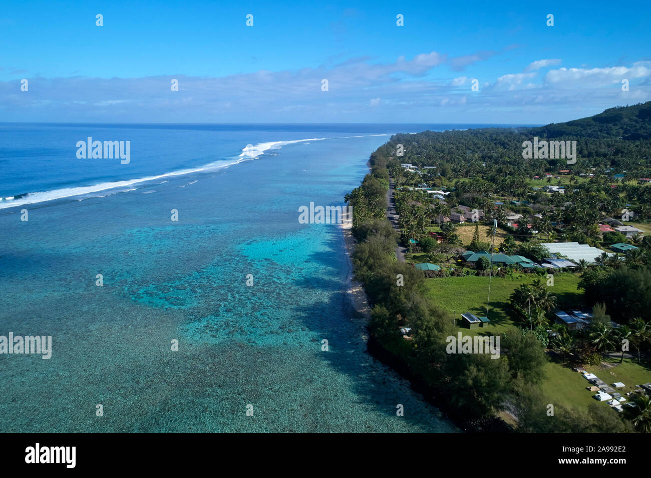 Aroa Beach, Rarotonga Isole Cook, South Pacific - antenna fuco Foto Stock