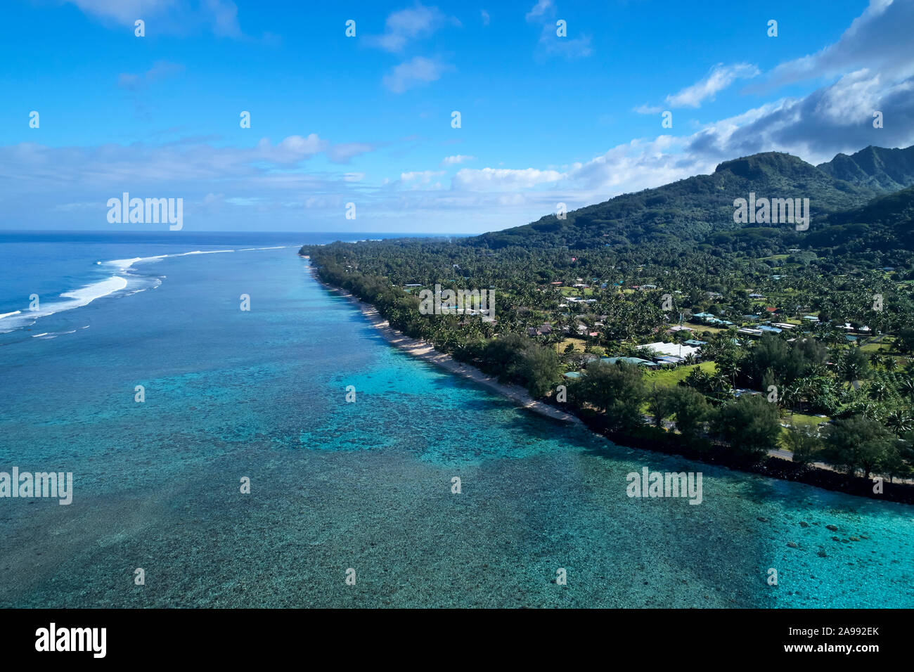 Aroa Beach, Rarotonga Isole Cook, South Pacific - antenna fuco Foto Stock