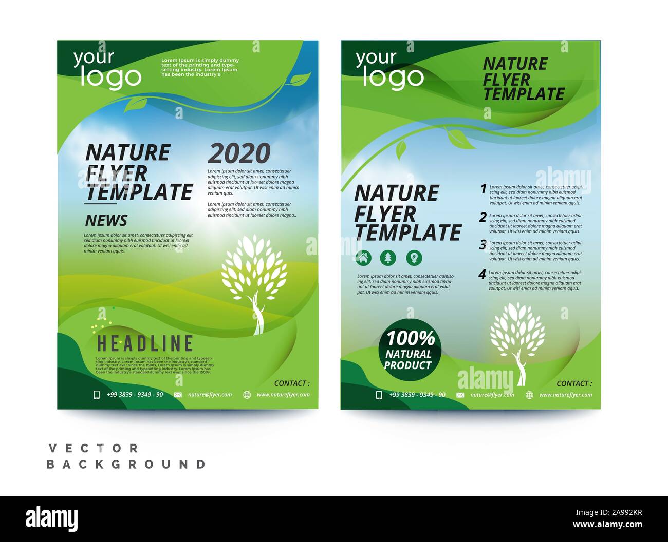 Verde relazione annuale brochure flyer design modello. Opuscolo di presentazione del coperchio sullo sfondo astratto per affari, riviste, manifesti, opuscoli, banner Foto Stock