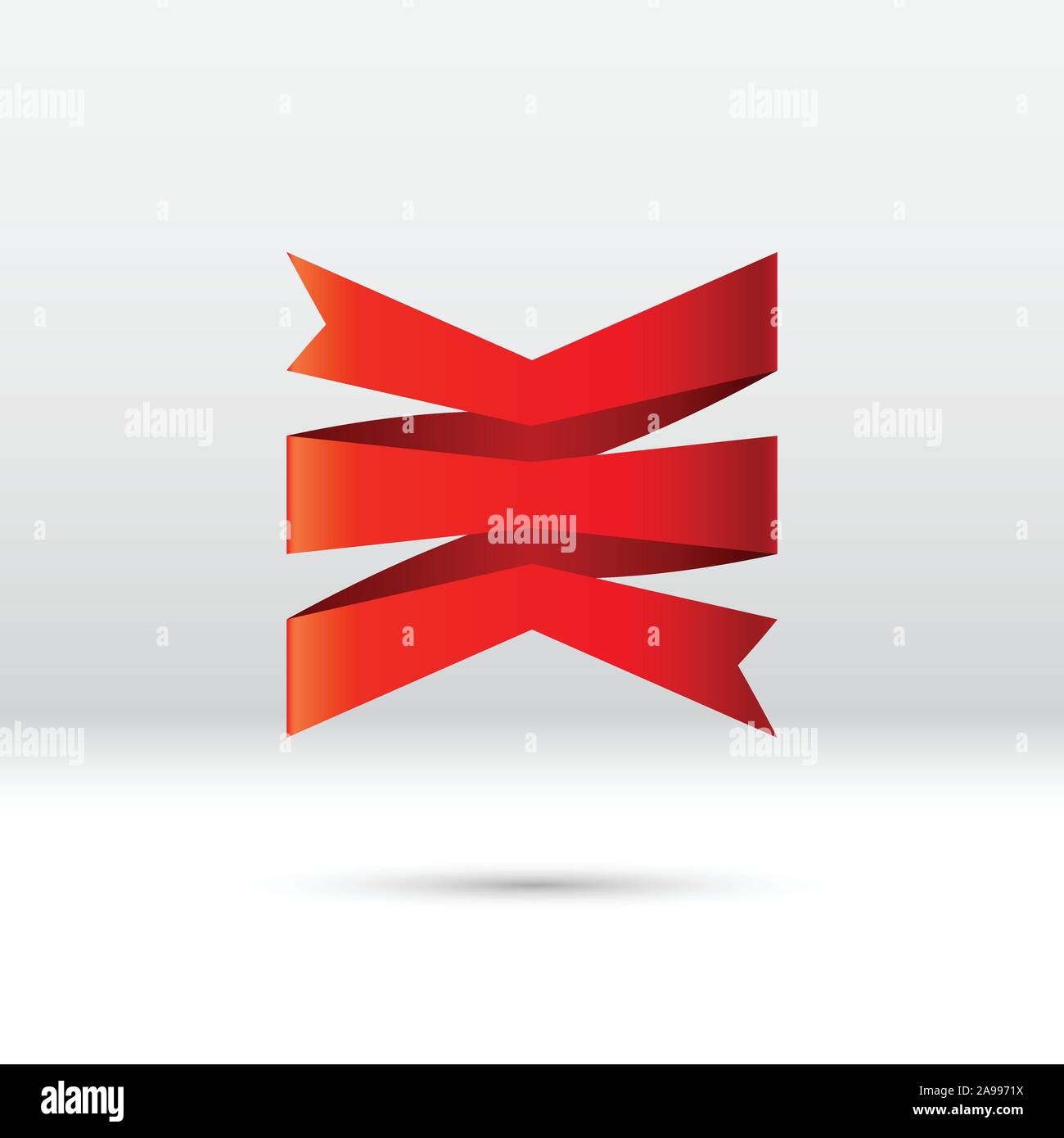 Arricciato nastro rosso, un banner o un nastro di regalo per la festa di vacanza o sconto vendita evento Illustrazione Vettoriale